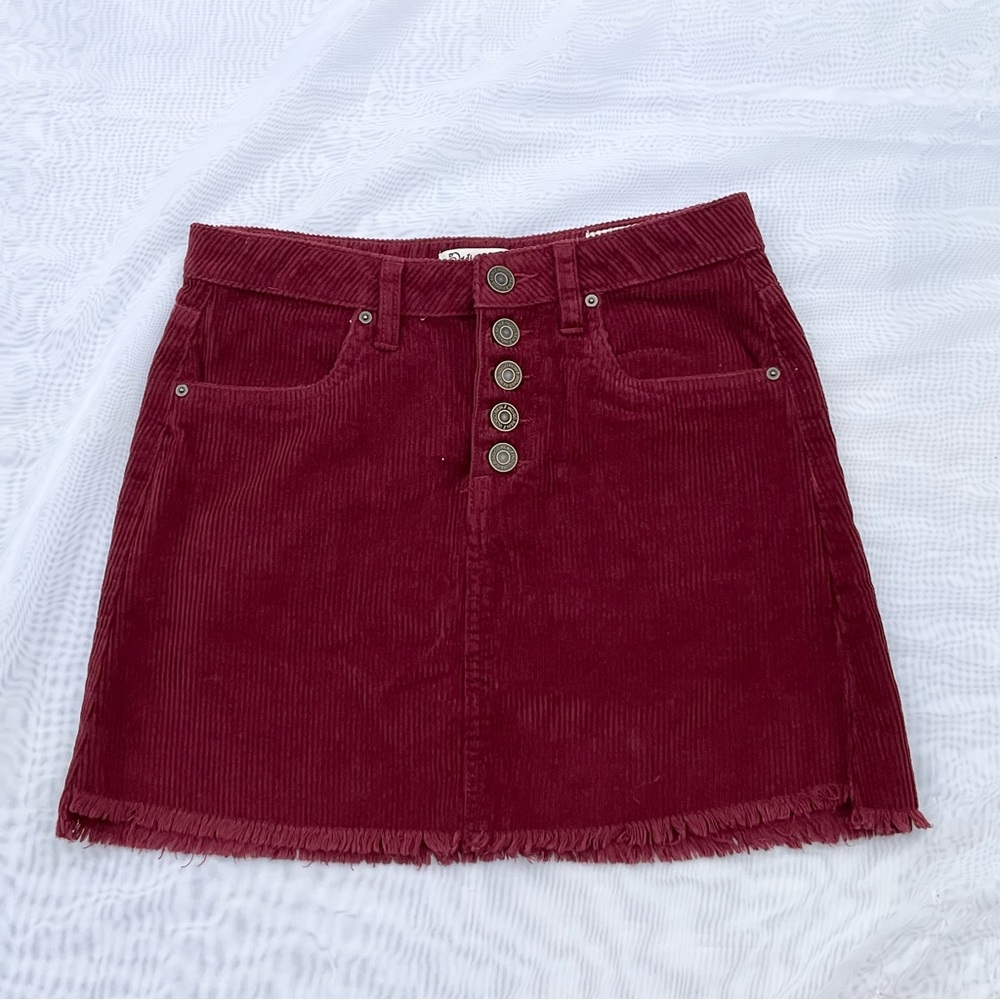maroon corduroy mini skirt